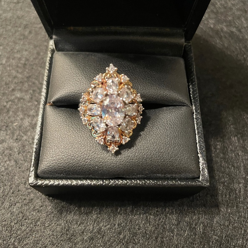 Gold and silver cubic zirconia sterling silver ring